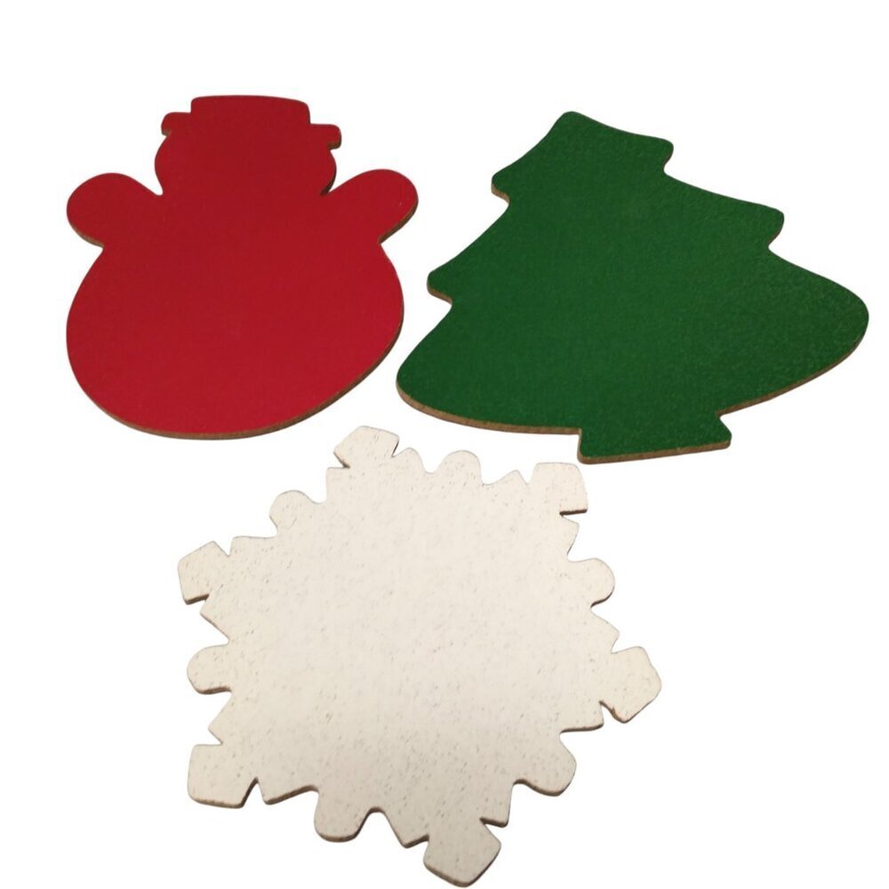 Christmas Coaster Lot Of Three Tree Snowman Snowflake Cork Holiday Colorful CB2